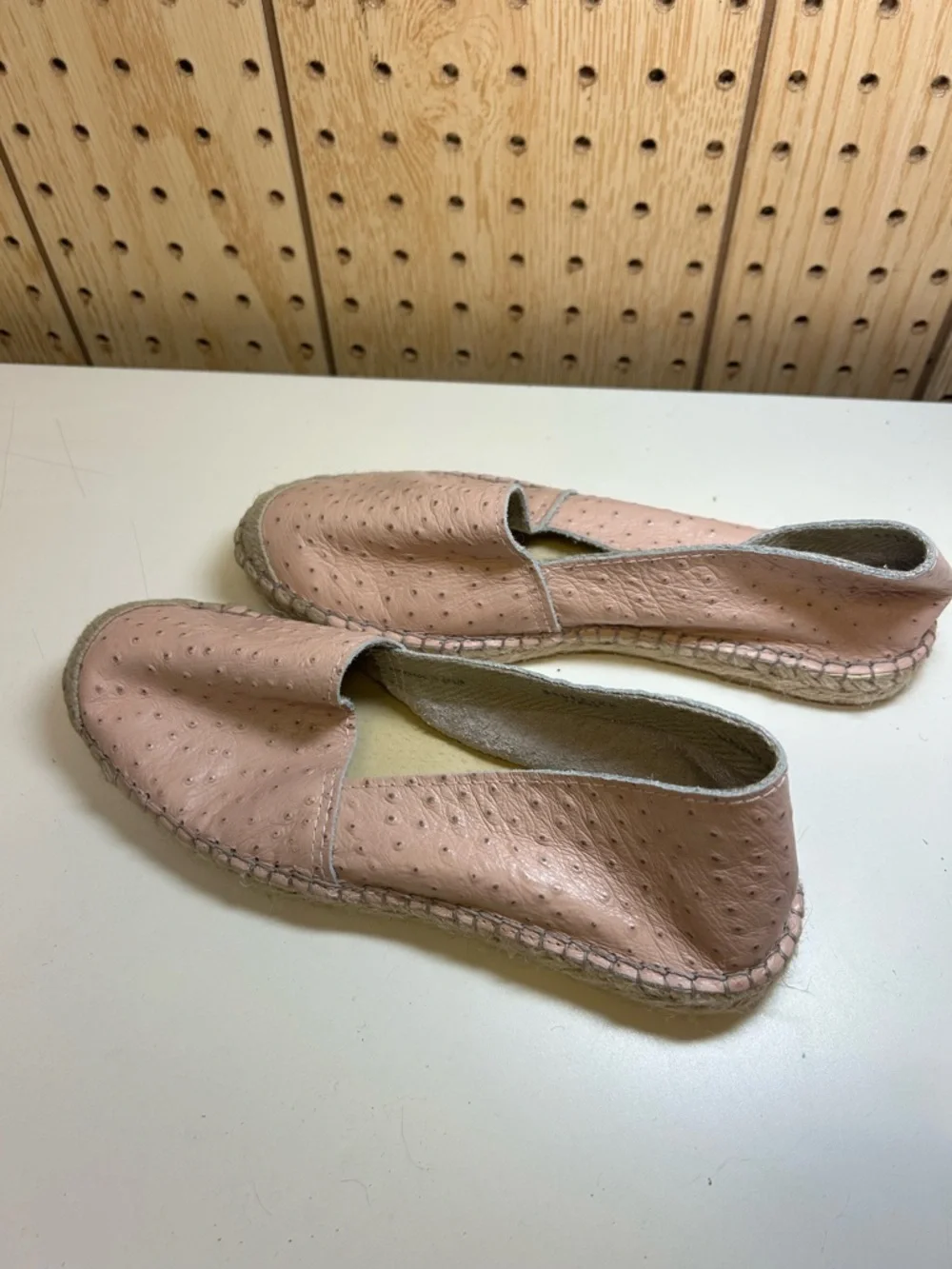 Fabiolas Ostrich  Pink Leather Espadrille Slip-Ons